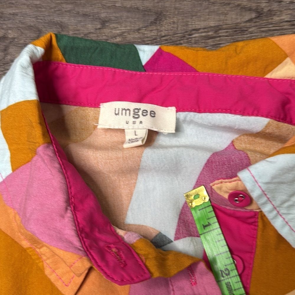 Umgee Multicolor Abstract Button Down Blouse Top Tunic Orange Pink Green Large - Picture 5 of 9